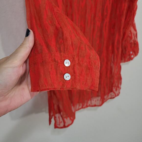 Chicos Womens Shirt Size Chicos 2 Standard Large 12 Red Button Front Sheer - Picture 9 of 13